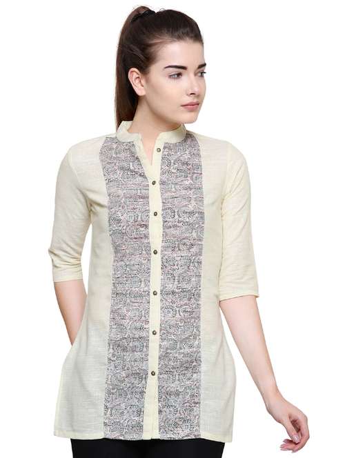 yellow khadi cotton regular tunic - 17181484 - Standard Image - 0