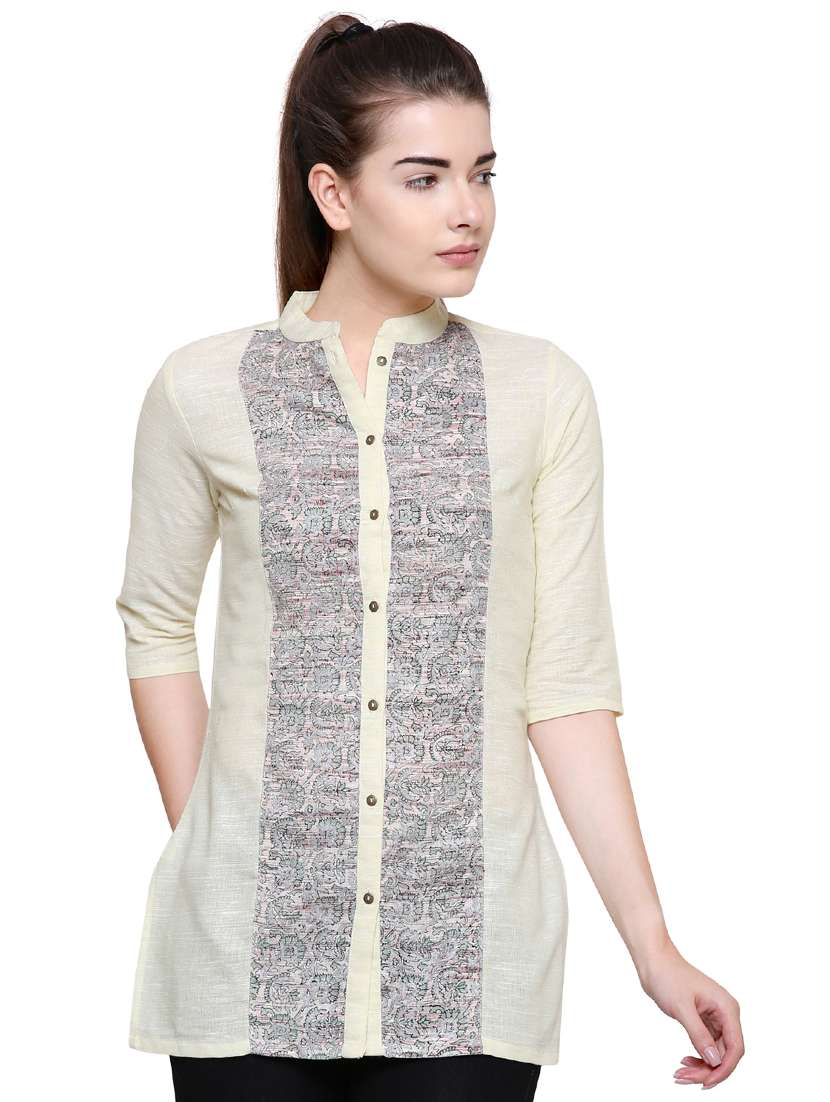 yellow khadi cotton regular tunic - 17181484 - Zoom Image - 0