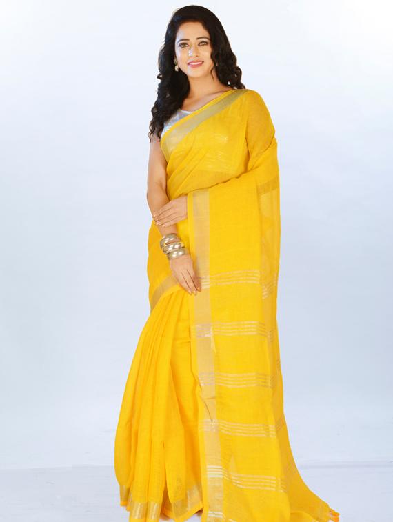 solid zari work handloom saree with blouse - 17181953 - Zoom Image - 0
