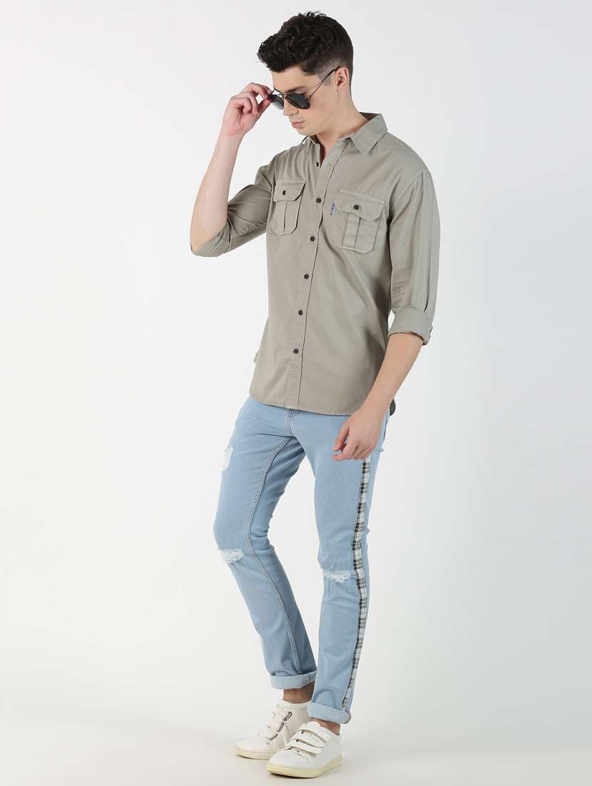 grey solid casual shirt - 17183246 -  Standard Image - 3