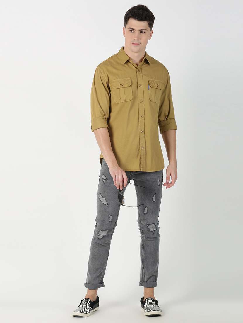 brown solid casual shirt - 17186535 -  Standard Image - 3