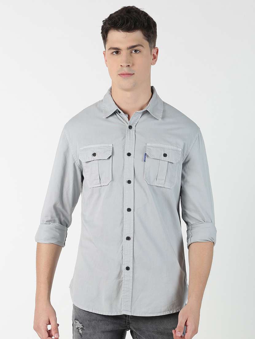 grey solid casual shirt - 17186536 - Zoom Image - 0