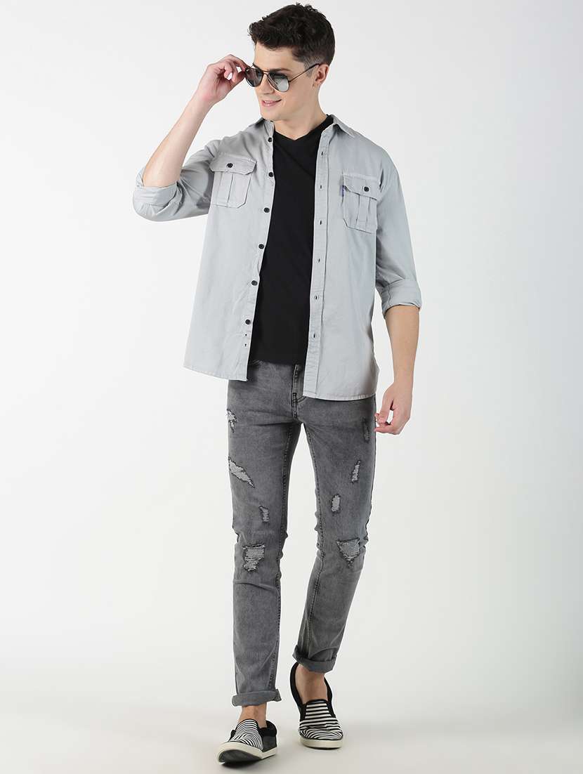 grey solid casual shirt - 17186536 - Standard Image - 3