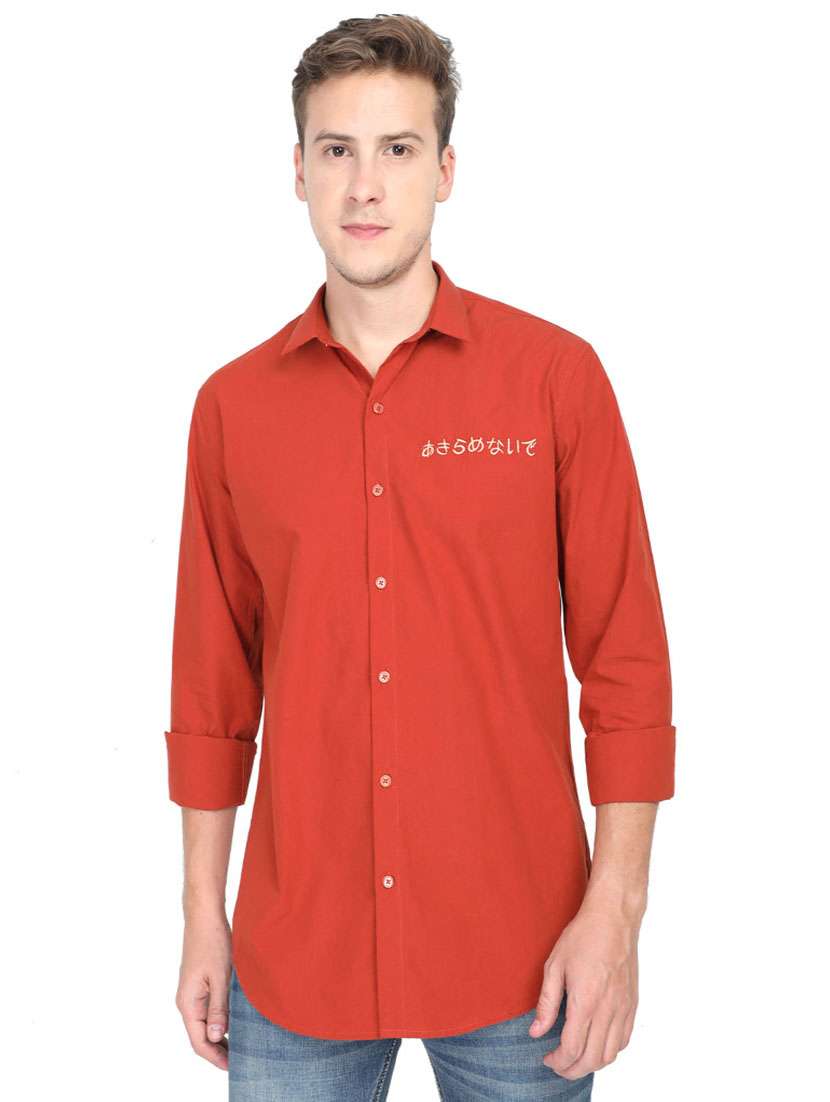 red embroidered casual shirt