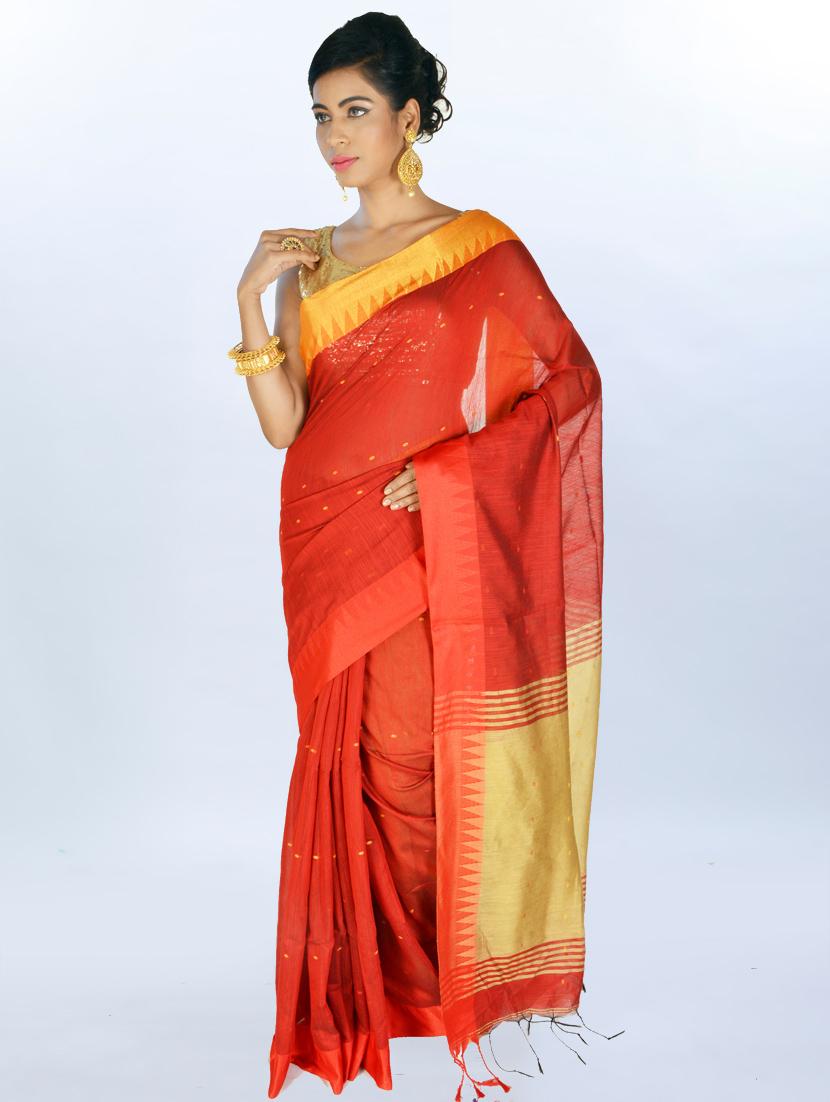 solid bordered handloom saree with blouse - 17189010 -  Zoom Image - 0