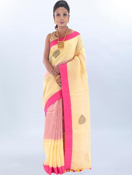 color block handloom saree with blouse - 17189017 - Standard Image - 0