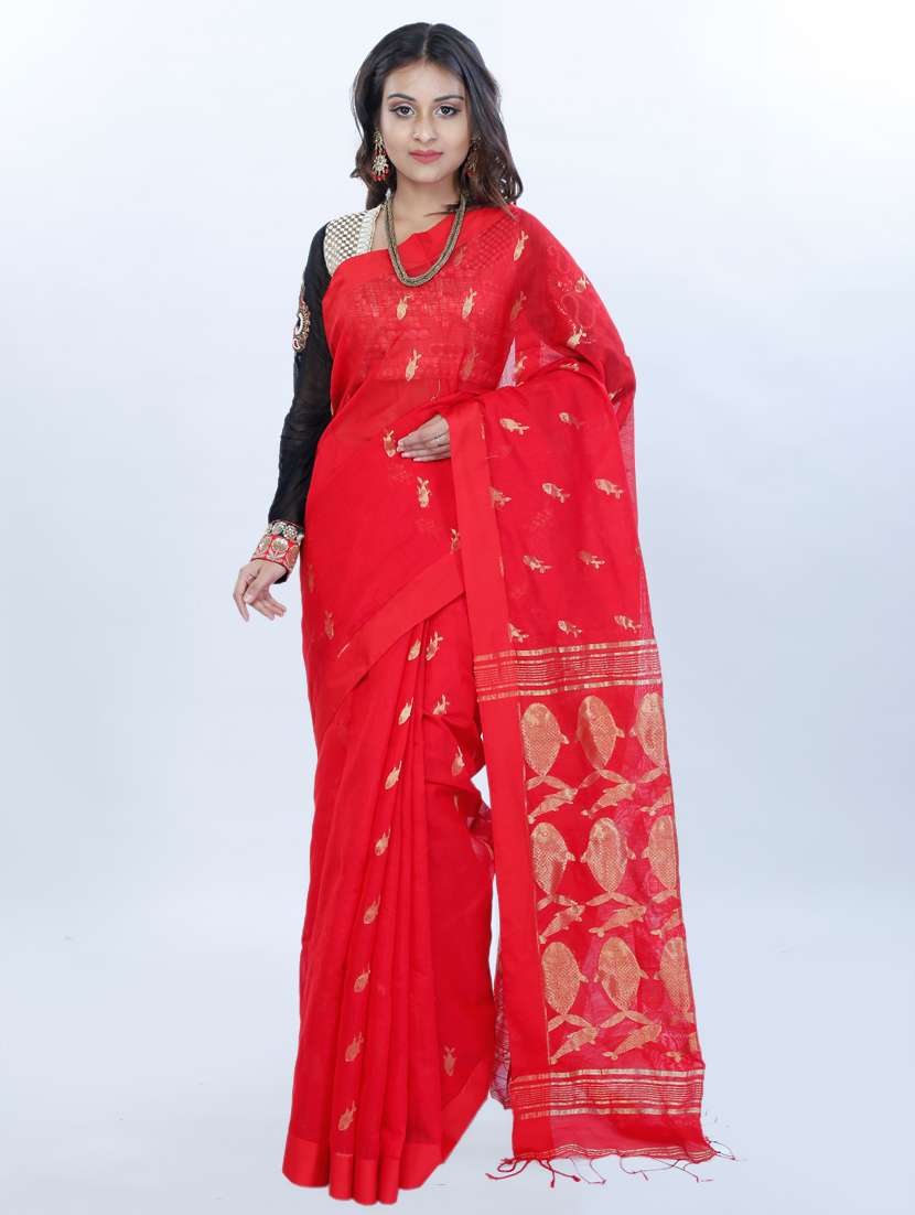self design zari work handloom saree with blouse - 17189022 - Zoom Image - 0