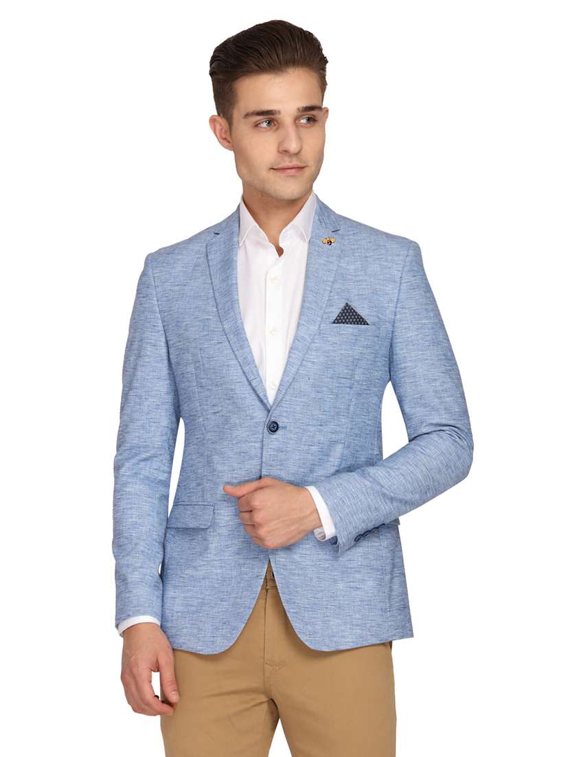 Buy online Light Blue Solid Single Breasted Casual Blazer from