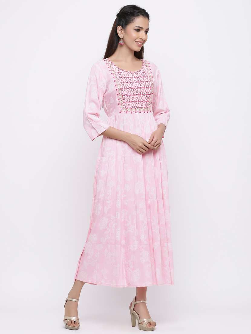yoke embroidered tiered ethnic dress - 17191012 -  Standard Image - 3