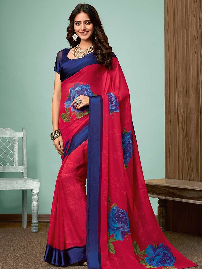 floral printed saree with blouse