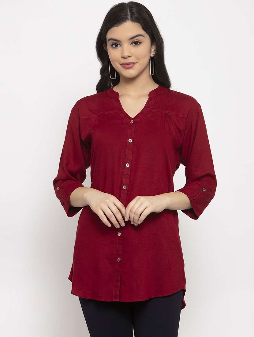 maroon rayon asymmetric shirt
