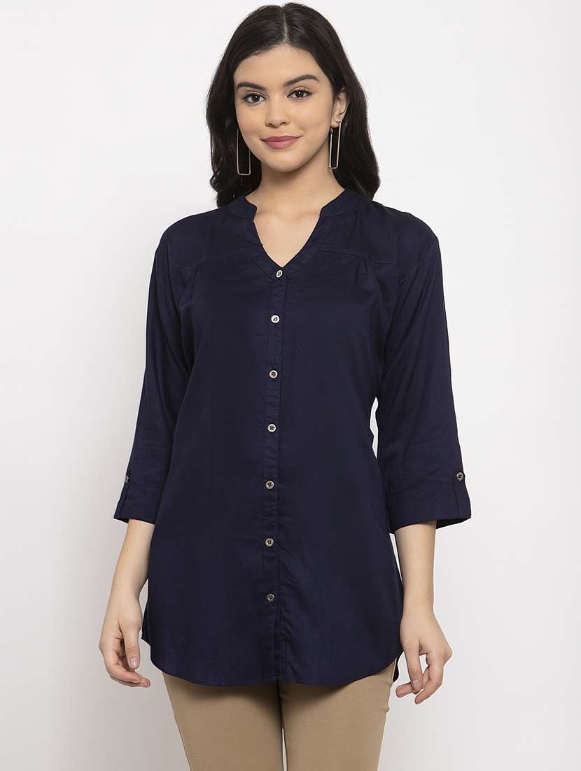 navy blue rayon asymmetric shirt