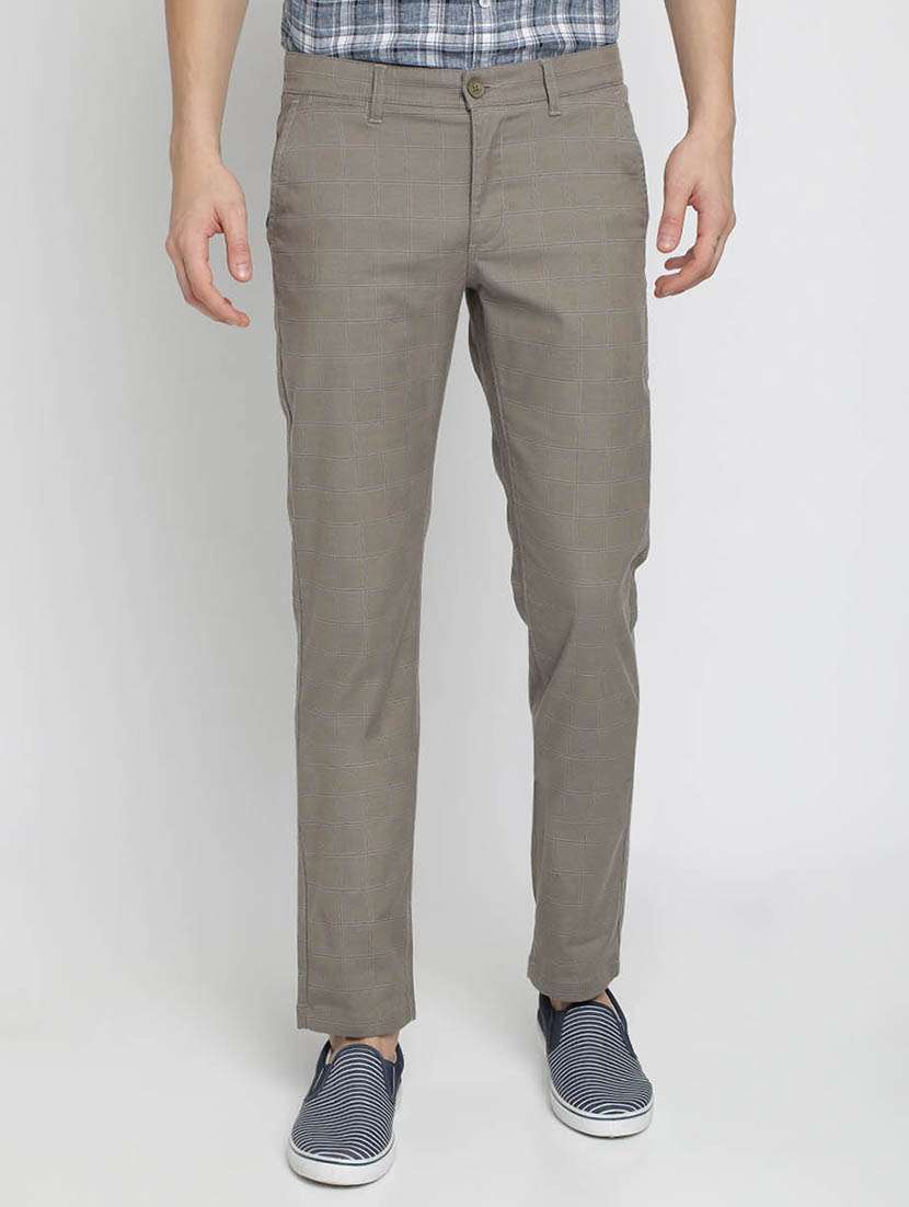 brown checkered flat front casual trouser - 17194166 - Zoom Image - 0