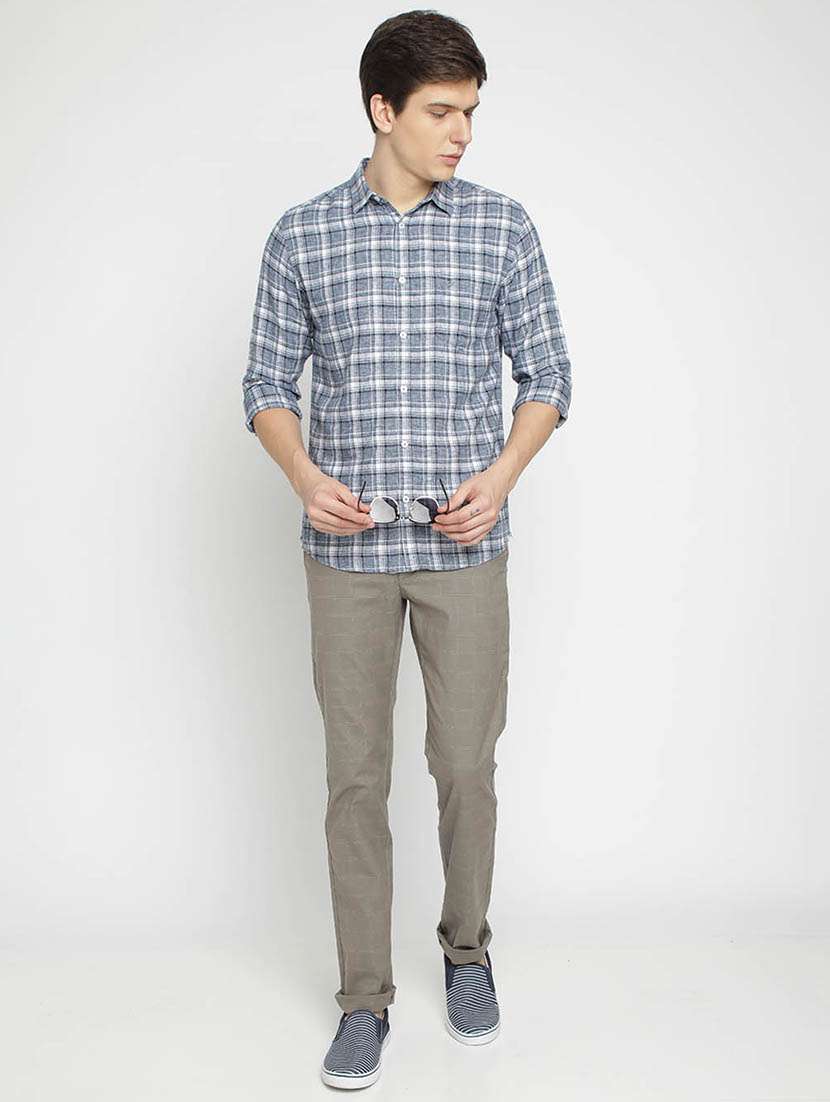brown checkered flat front casual trouser - 17194166 - Standard Image - 3