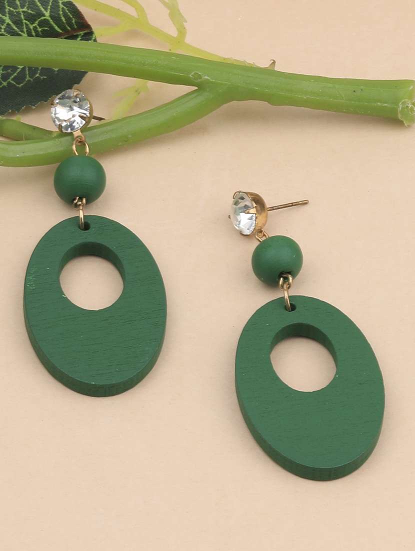 green metal drop earring