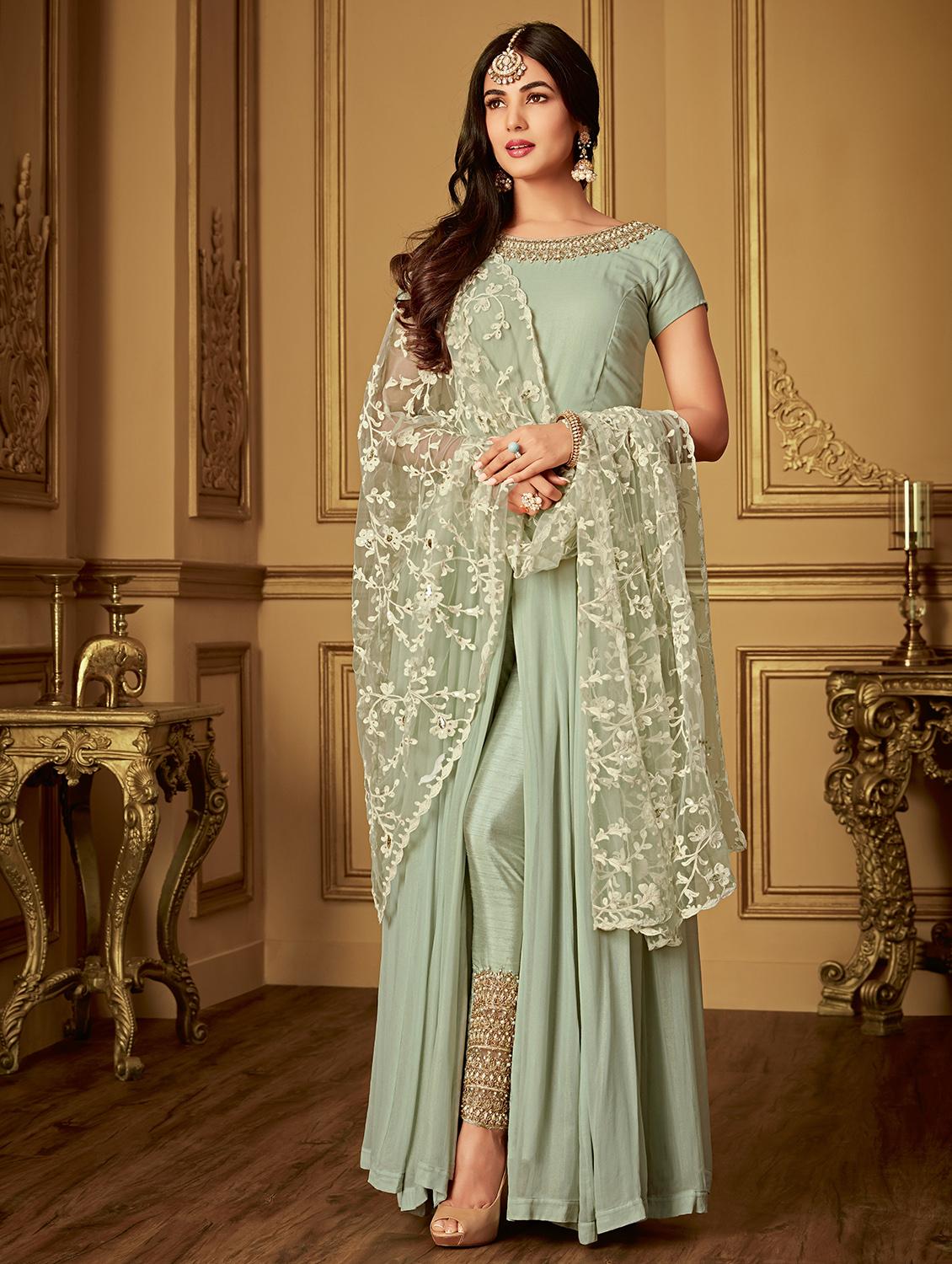 embroidered churidaar semi-stitched suit - 17196930 - Zoom Image - 0
