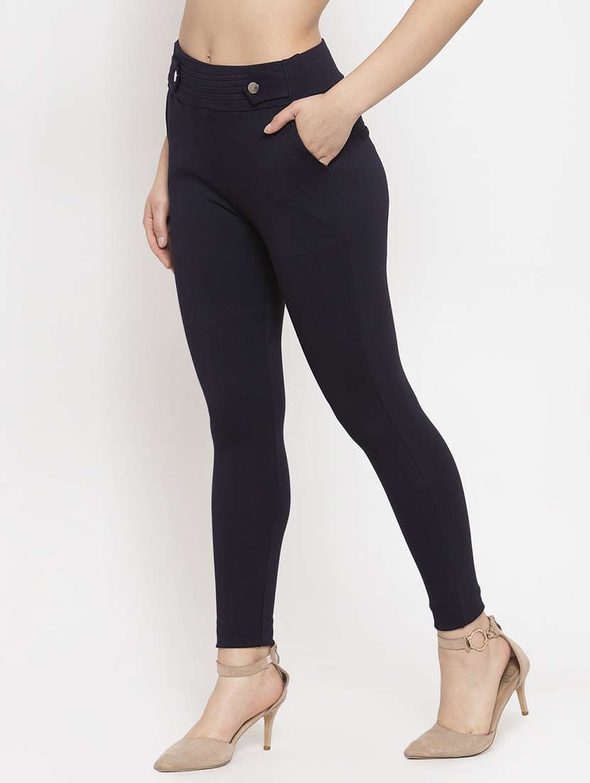 Navy Blue Poly Spandex Jeggings