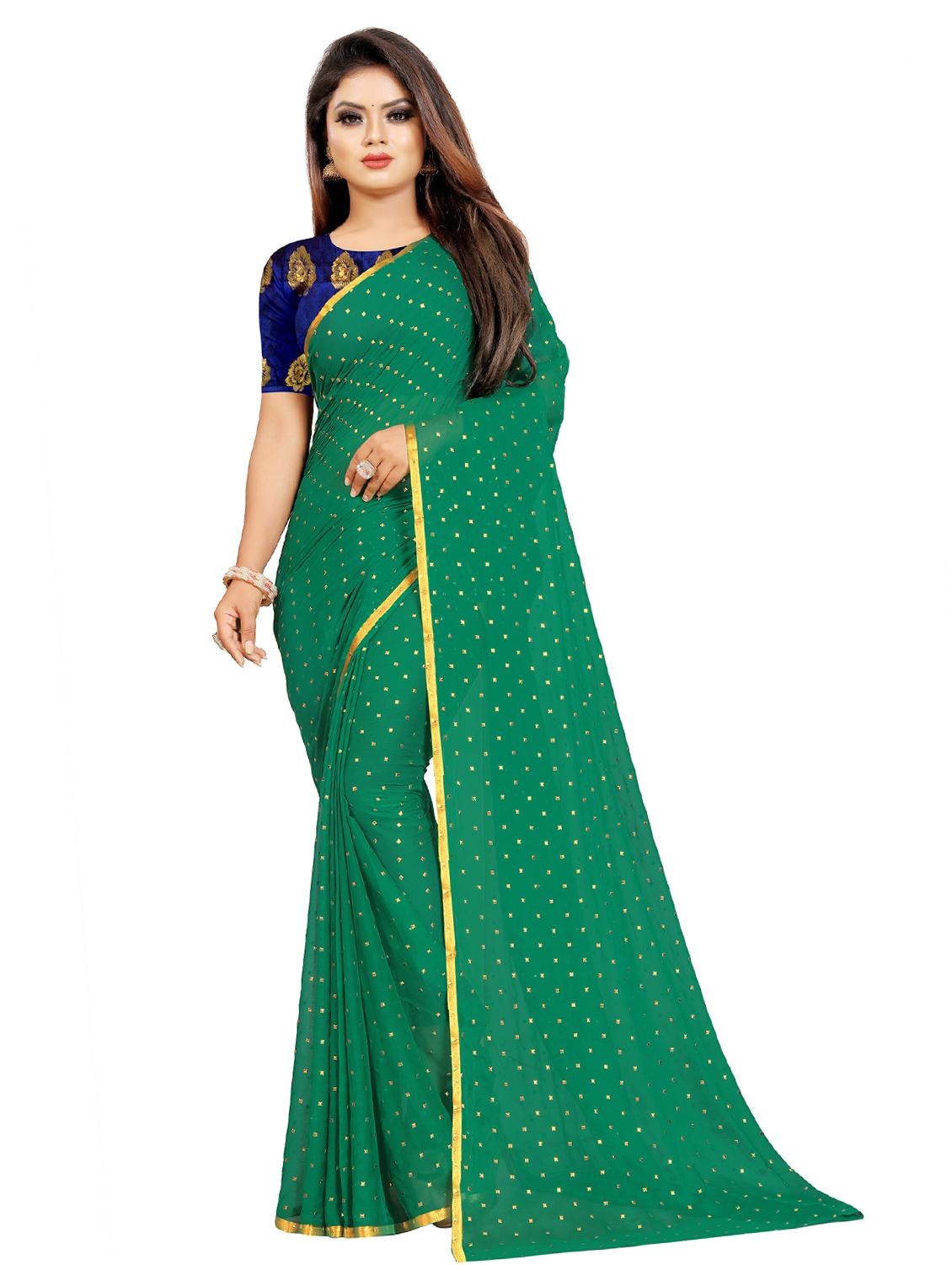 women's solid green colored saree with blouse - 17197913 - Zoom Image - 0