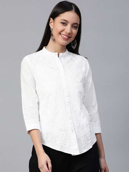ada hand-embroidered white chikankari shirt - 17199264 -  Standard Image - 0