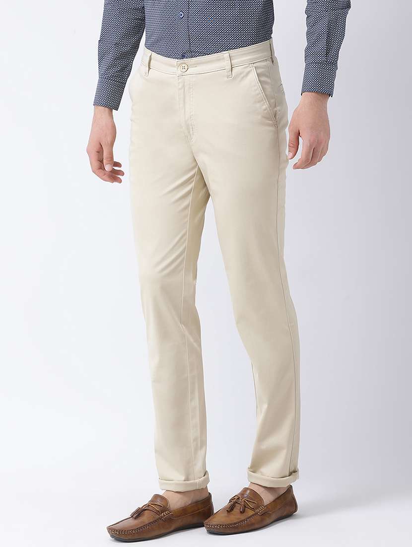Buy online Cream Solid Chinos from Bottom Wear for Men by Cobb for