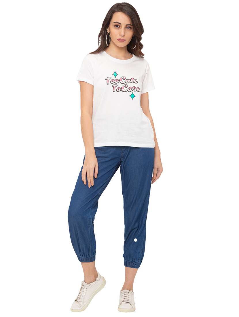 women's chest print crew neck t-shirt - 17208779 -  Standard Image - 3