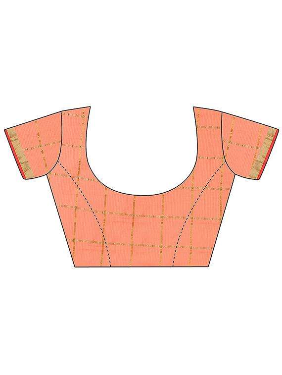 women's checks peach colored saree with blouse - 17210830 -  Standard Image - 3
