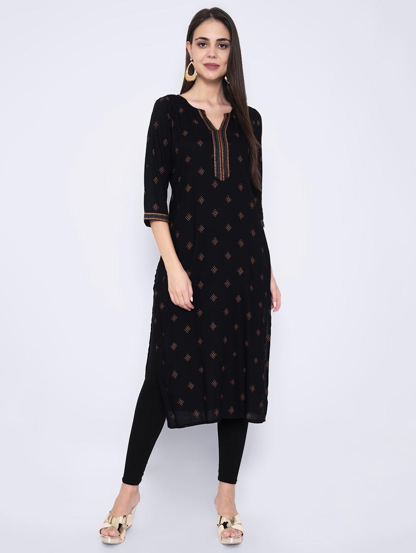 gold print straight kurta - 17210897 -  Zoom Image - 0
