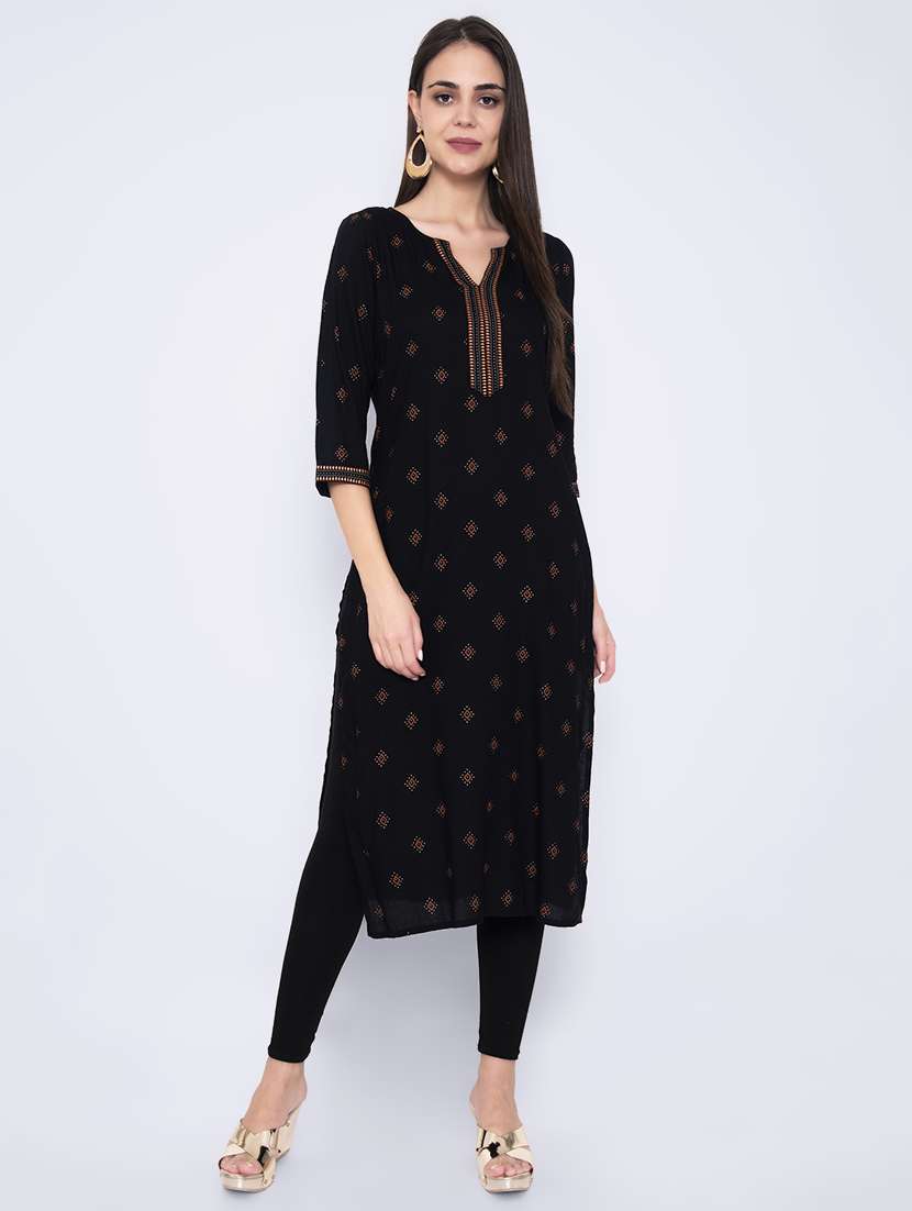 Gold Print Straight Kurta