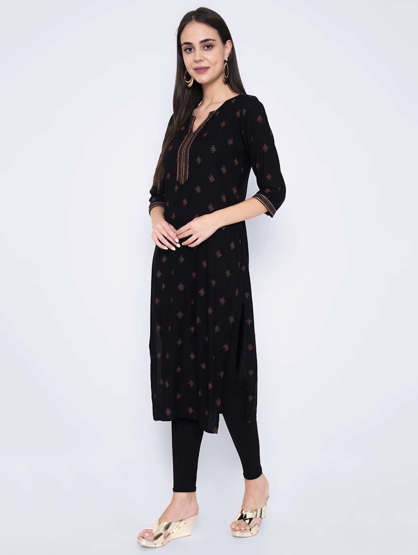 Gold Print Straight Kurta