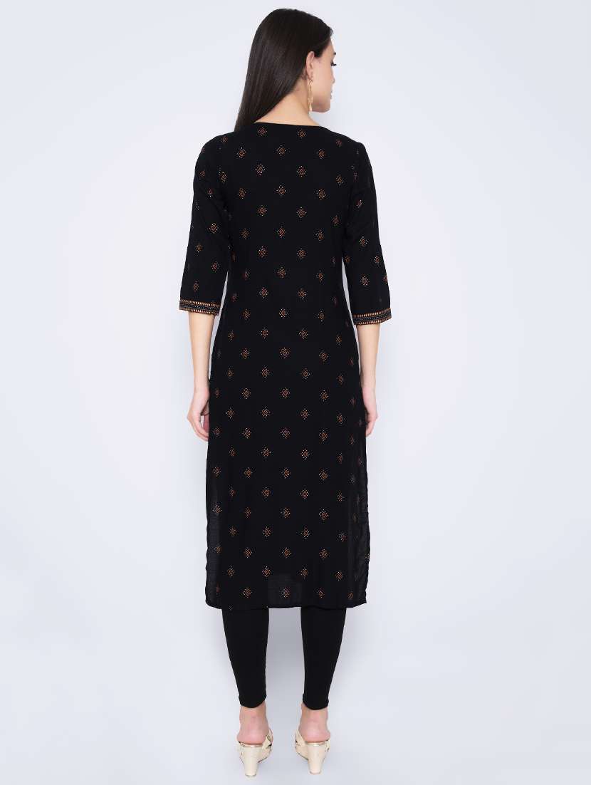 Gold Print Straight Kurta