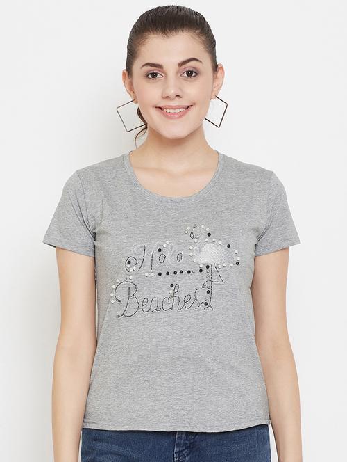 women's chest print round neck t-shirt - 17212652 -  Standard Image - 0