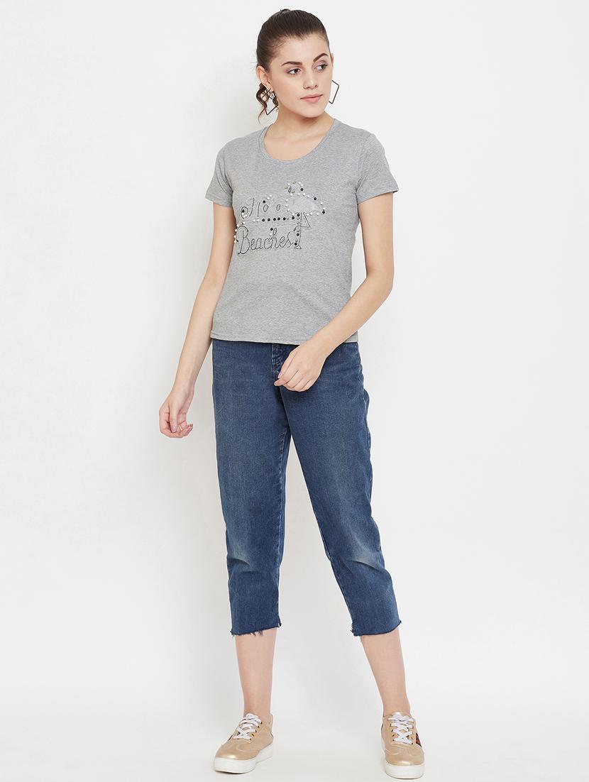 women's chest print round neck t-shirt - 17212652 - Standard Image - 3