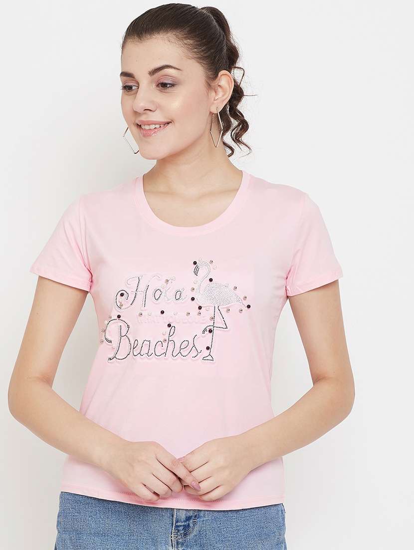 women's chest print round neck t-shirt - 17212653 -  Zoom Image - 0