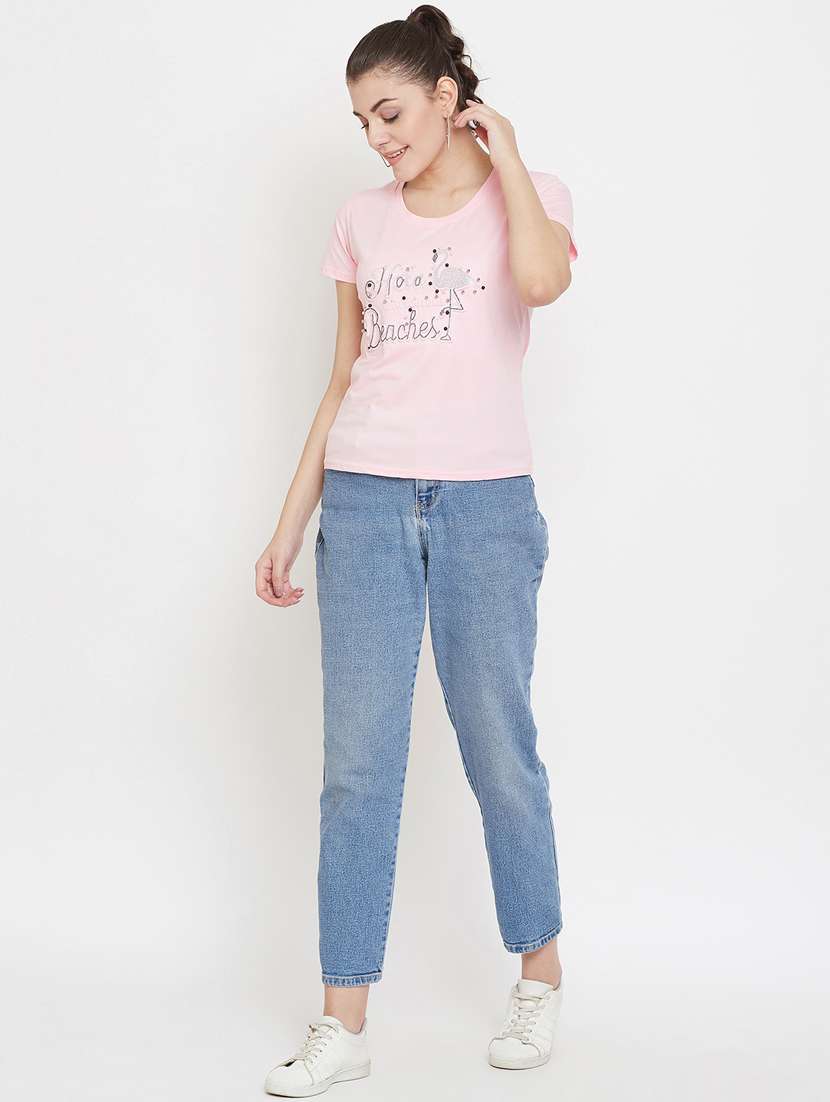 women's chest print round neck t-shirt - 17212653 - Standard Image - 3
