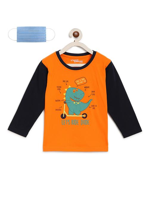 orange cotton t-shirt with free mask - 17218775 - Standard Image - 0