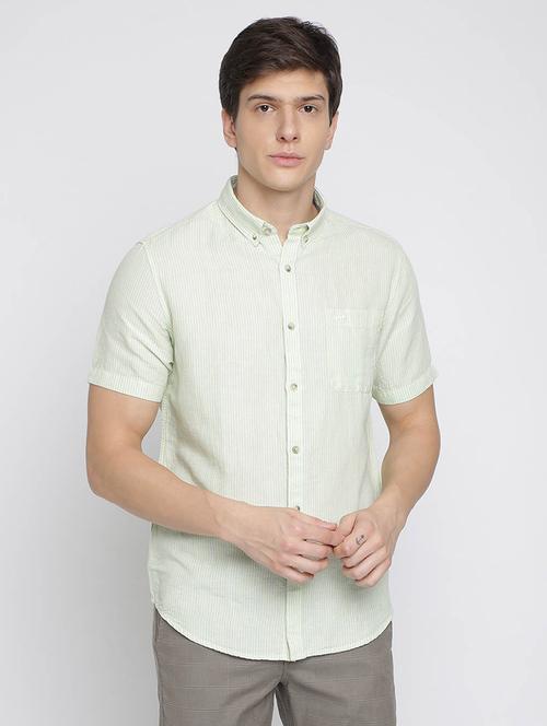 green striped cotton linen casual shirt - 17218945 -  Standard Image - 0