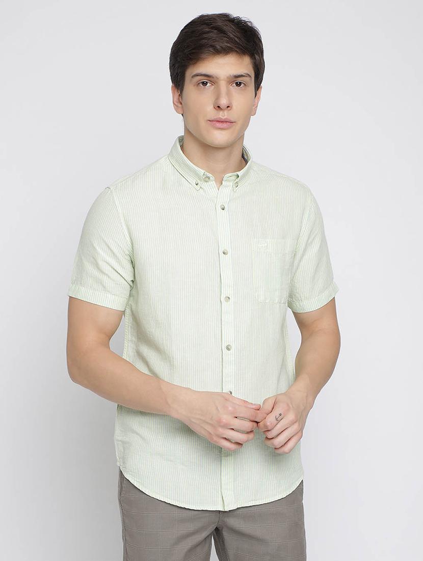 green striped cotton linen casual shirt - 17218945 -  Zoom Image - 0