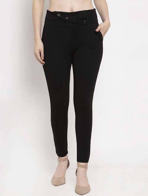 high rise button detail jeggings 