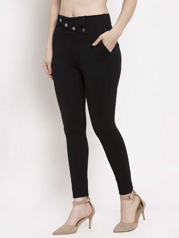 High Rise Button Detail Jeggings 
