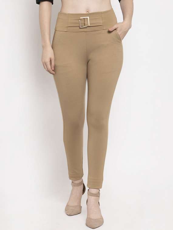 High Rise Buckle Detail Jeggings 