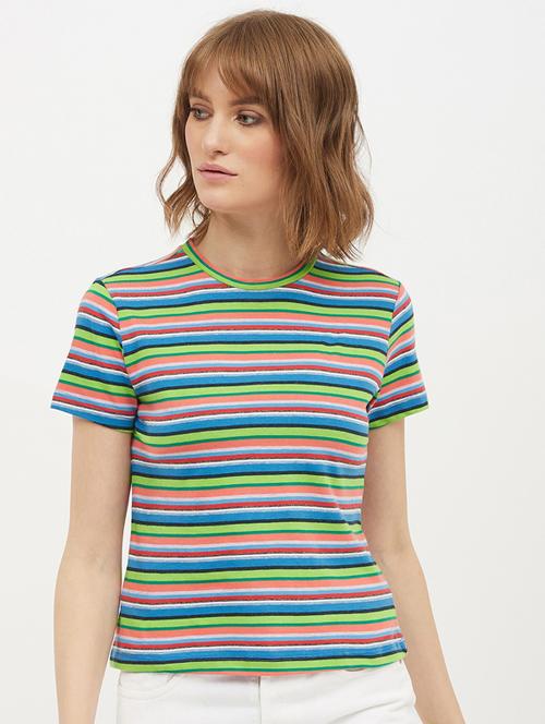 round neck striped tee - 17221692 - Standard Image - 0