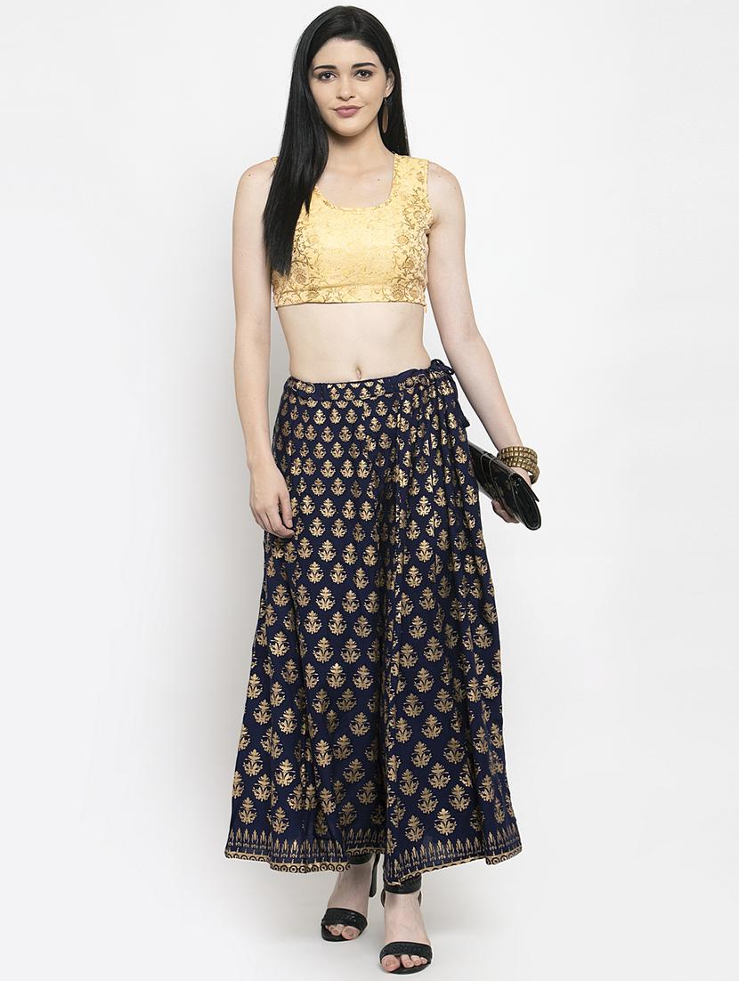 gold printed flared skirt - 17228585 - Standard Image - 3