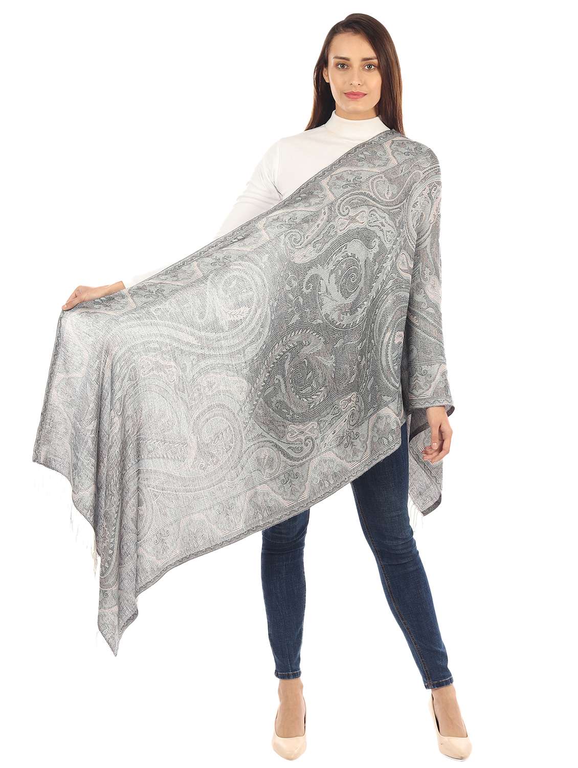 grey silk blend stole - 17229370 -  Standard Image - 3
