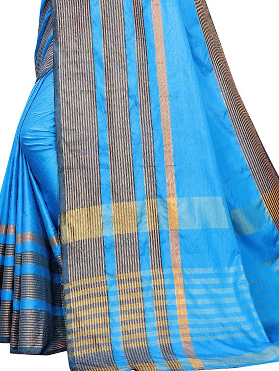 turquoise cotton silk saree with blouse - 17230088 - Standard Image - 3