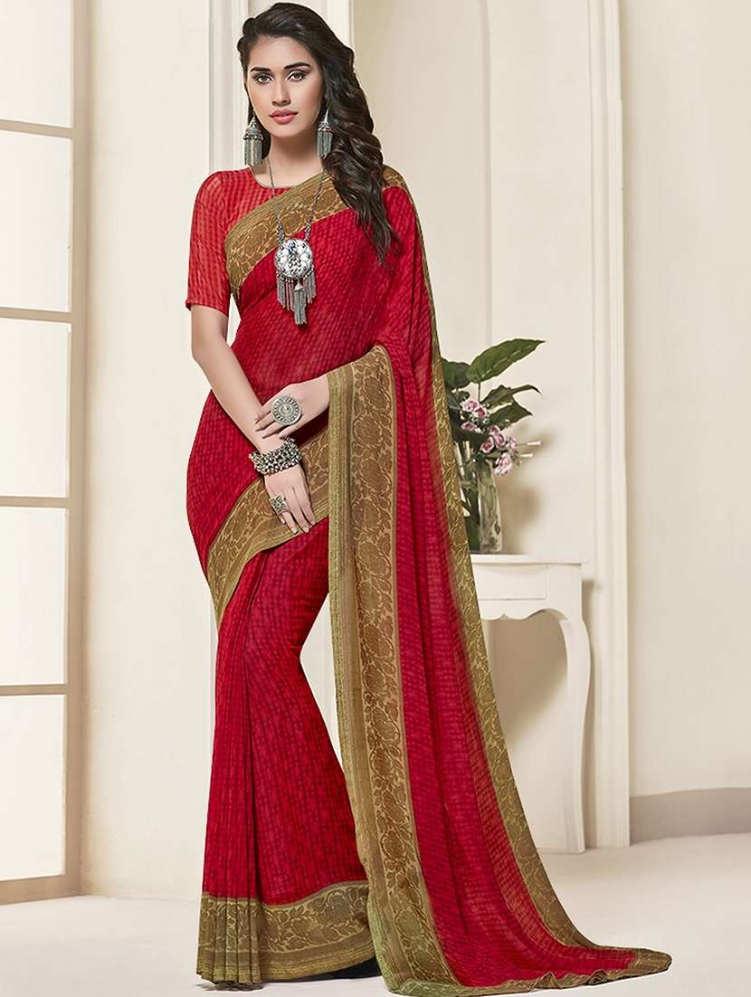 bordered printed saree with blouse