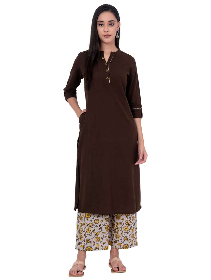 solid kurta palazzo set - 17230502 - Zoom Image - 0