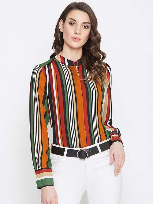 mandarin collar striped shirt - 17230802 - Standard Image - 0