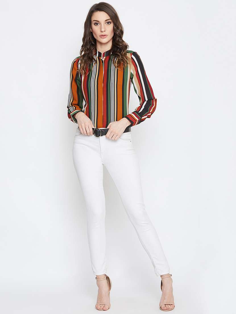 mandarin collar striped shirt - 17230802 - Standard Image - 3