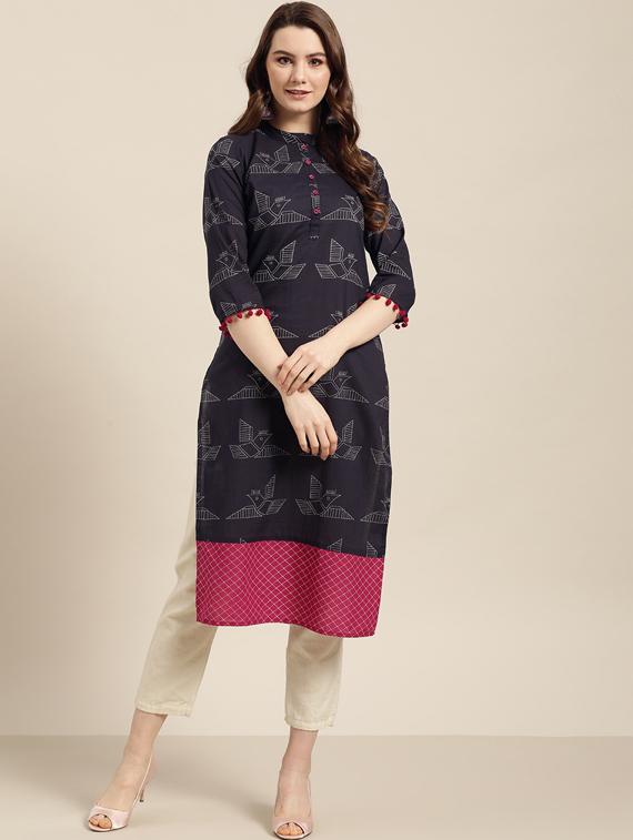 conversational straight kurta - 17230871 - Zoom Image - 0
