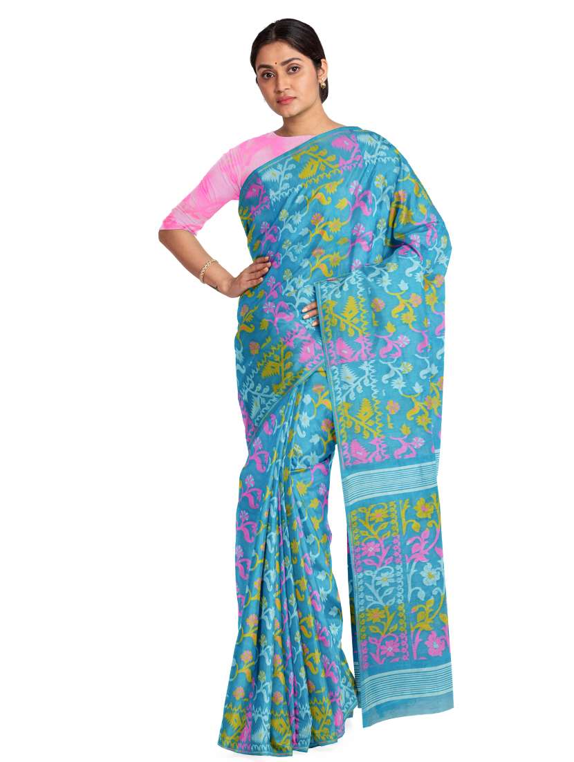 women's floral blue colored saree